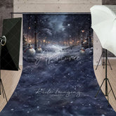 Aperturee - Aperturee Snowy Winter Night with Snowmen Sweep Backdrop Magical Forest with Lanterns Christmas Photo Floor Drop